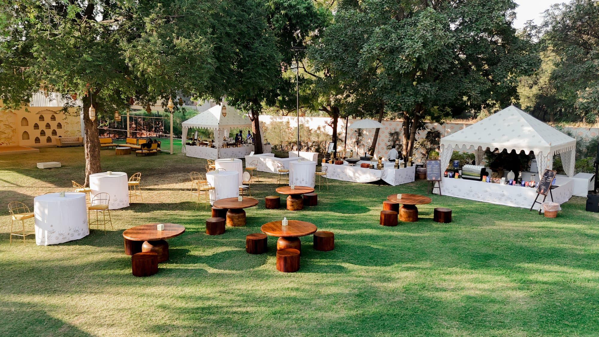 Guest seating arranged inside the air-conditioned hall at Shivmahal Palace