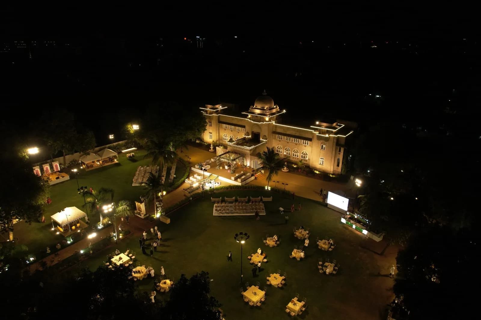 Shivmahal Palace and its wedding lawn seen from above, Old Padra Road, Vadodara